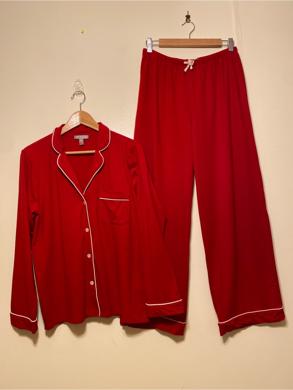 J. Crew Red Pajama Set with White Piping. Size L. Style CC660. Size S
